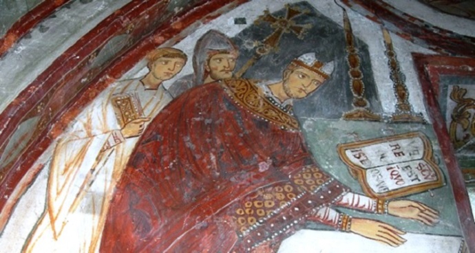 Speco di Subiaco. Francesco diacono che assisteil Vescovo durante la consacrazione dell'altare